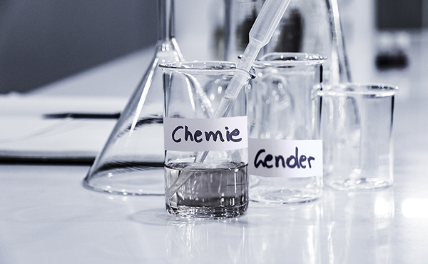 Bild von Reagenzgläser mit Schriftzug Chemie und Gender