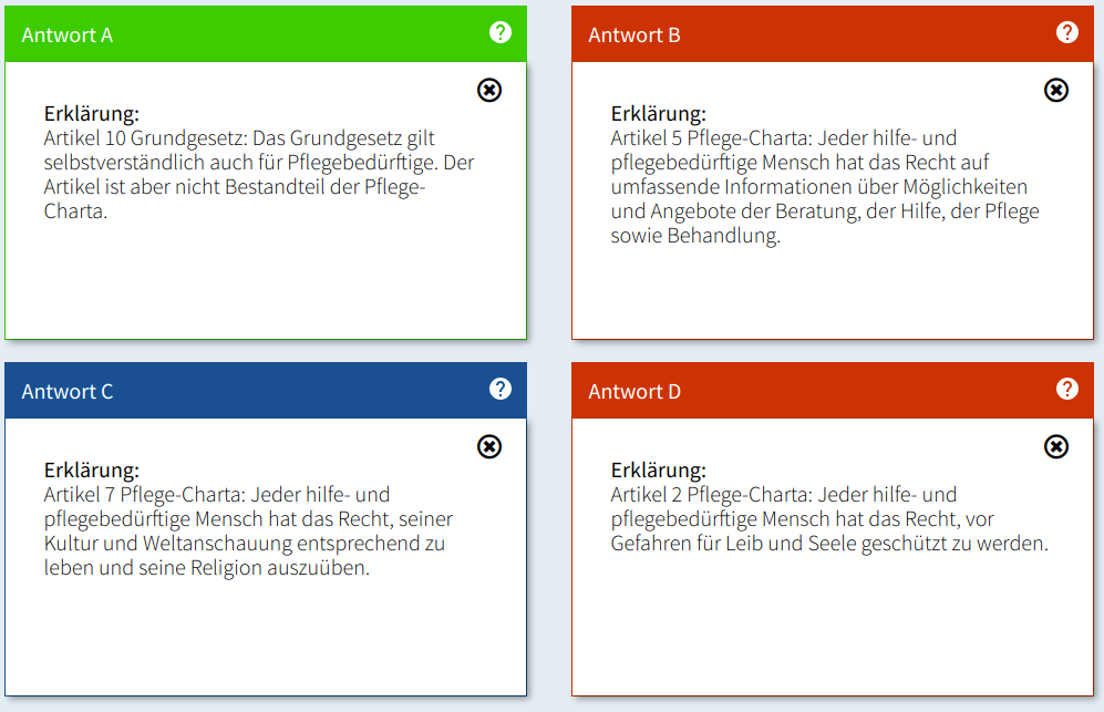 Beispiel Frage im Quiz richtig beantwortet