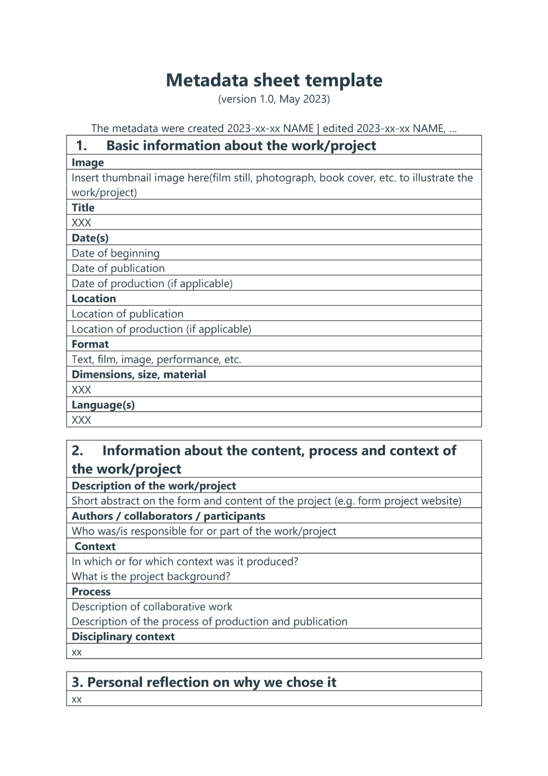 Program Metadata Templates Our ‘metadata sheet’ and a reflection on its sections – Multimodal ...