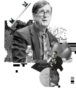 an assemblage of black and white pictures of bruno Latour or in relation to him (e.g. a key)